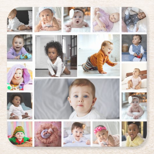 デザイン独自の19フォトコラージュ スクエアペーパーコースター (正面)