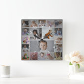 デザイン独自の19フォトコラージュ スクエア壁時計 (ホーム)