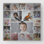 デザイン独自の19フォトコラージュ スクエア壁時計 (正面)