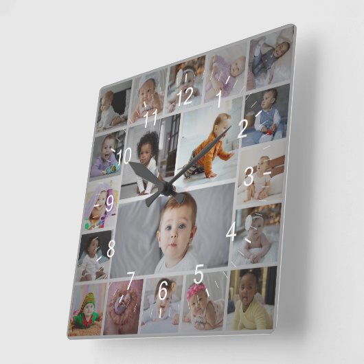 デザイン独自の19フォトコラージュ スクエア壁時計 (傾斜)