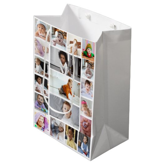 デザイン独自の19フォトコラージュ ミディアムペーパーバッグ (正面アングル)