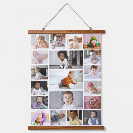 デザイン独自の19フォトコラージュ 吊り下げ型タペストリー (正面)