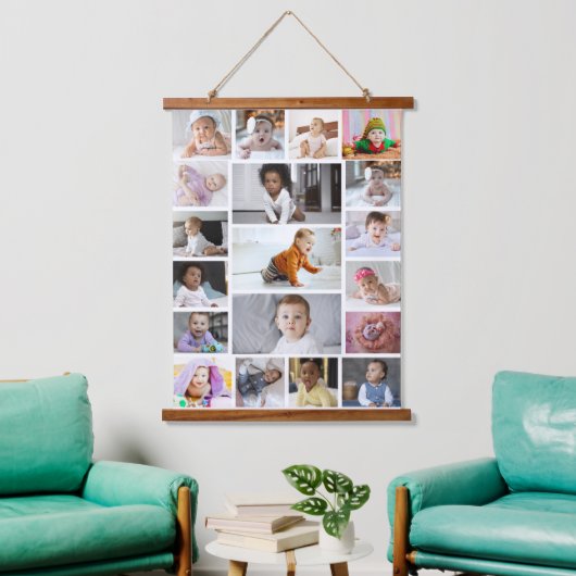 デザイン独自の19フォトコラージュ 吊り下げ型タペストリー (リビング)