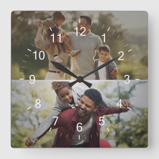 デザイン独自の2フォトコラージュ スクエア壁時計 (正面)