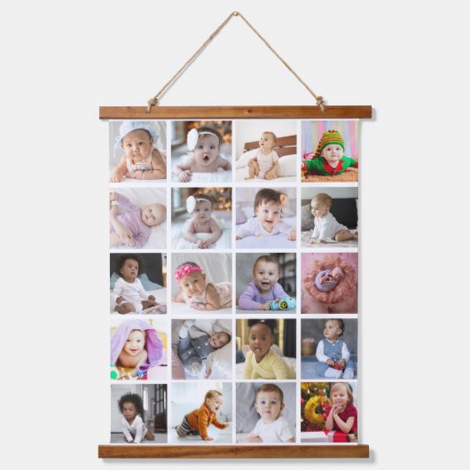 デザイン独自の20フォトコラージュ 吊り下げ型タペストリー (正面)