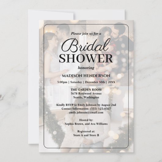 デザイン独自の3フォトコラージュブライダルシャワー 招待状 (正面)