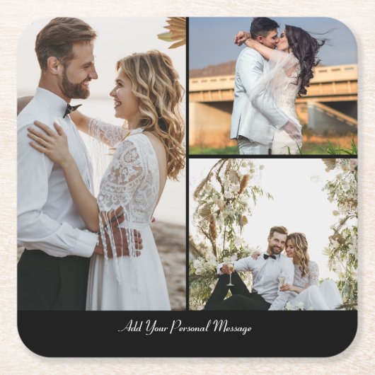 デザイン独自の3フォトコラージュ スクエアペーパーコースター (正面)