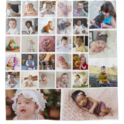 デザイン独自の30フォトコラージュ シャワーカーテン (正面)