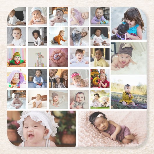 デザイン独自の30フォトコラージュ スクエアペーパーコースター (正面)