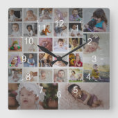 デザイン独自の30フォトコラージュ スクエア壁時計 (正面)