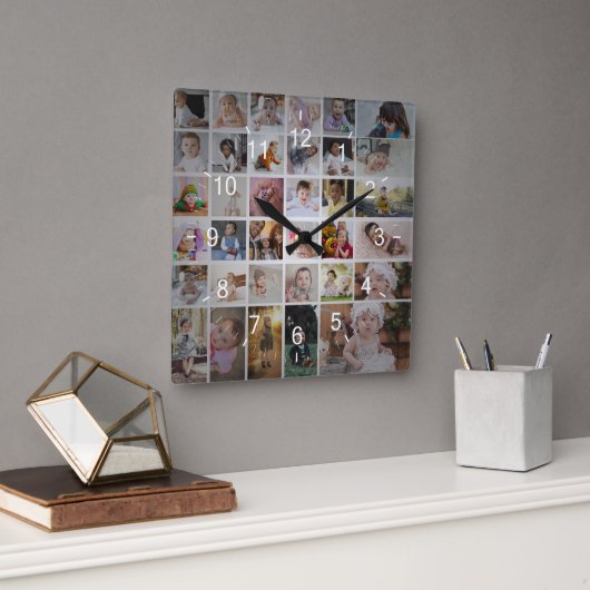 デザイン独自の35フォトコラージュ スクエア壁時計 (オフィス)