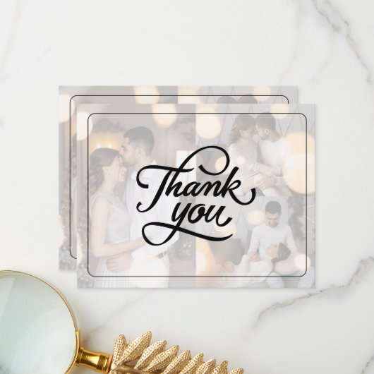 デザイン独自の3 Photo Collage 結婚's サンキューカード (正面/裏面インサイチュ)