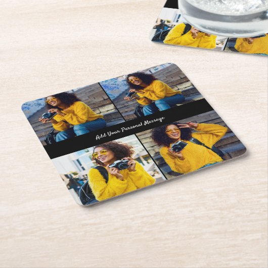 デザイン独自の4フォトコラージュ スクエアペーパーコースター (アングル)