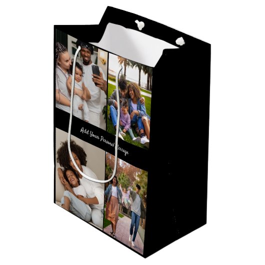 デザイン独自の4フォトコラージュ ミディアムペーパーバッグ (正面アングル)