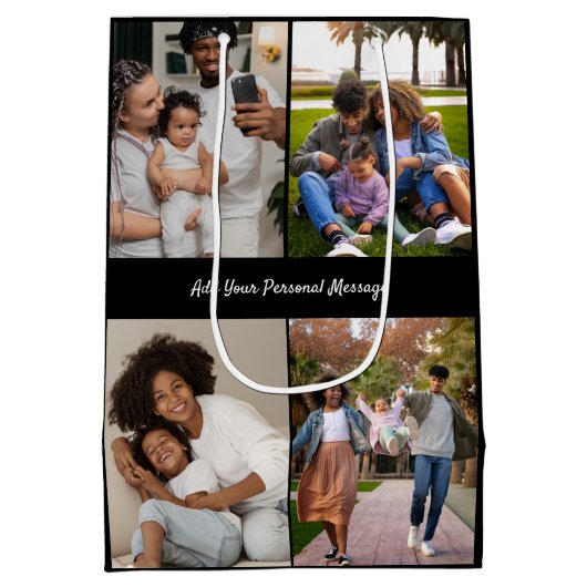 デザイン独自の4フォトコラージュ ミディアムペーパーバッグ (裏面)