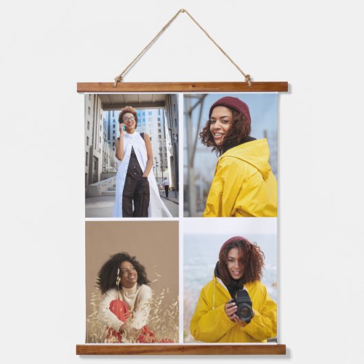 デザイン独自の4フォトコラージュ 吊り下げ型タペストリー (正面)