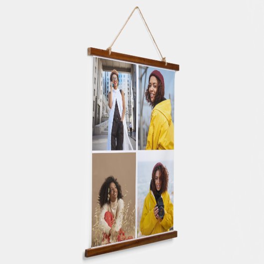 デザイン独自の4フォトコラージュ 吊り下げ型タペストリー (傾斜あり)
