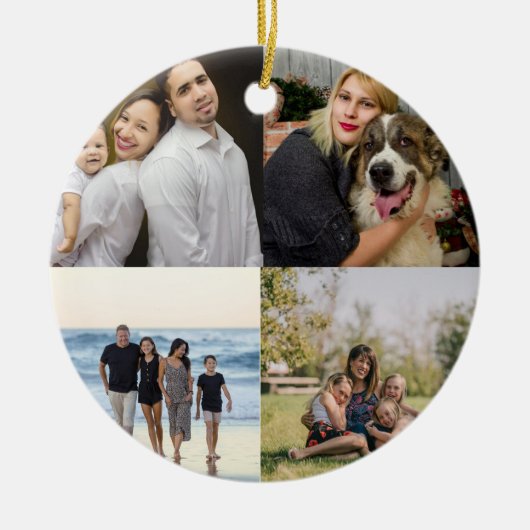デザイン独自の4家族の写真コラージュ セラミックオーナメント (正面)