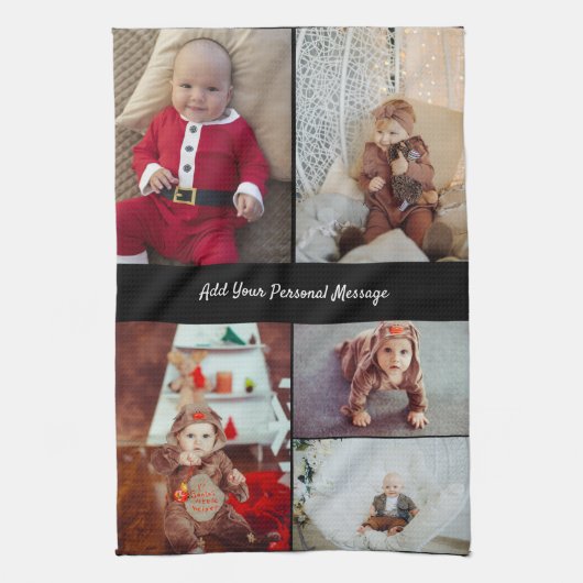 デザイン独自の5フォトコラージュ キッチンタオル (縦)