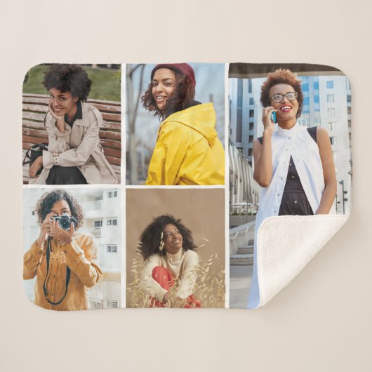 デザイン独自の5フォトコラージュ シェルパブランケット (正面(横))