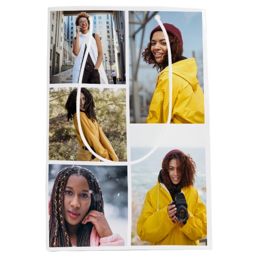 デザイン独自の5フォトコラージュ ミディアムペーパーバッグ (正面)