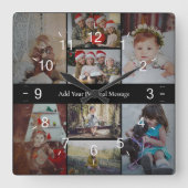 デザイン独自の8フォトコラージュ スクエア壁時計 (正面)