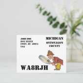 デザイン独自のQSL HAMラジオOp虫眼鏡 ポストカード (スタンド正面)