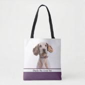 デザイン独自：紫のプリント犬フォトフォトTot トートバッグ (正面)