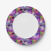 デザイン緑、紫のテクスチャ水彩 ペーパープレート (正面)