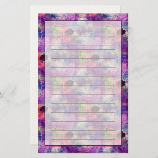 デザイン緑、紫のテクスチャ水彩 便箋 (正面/裏面)