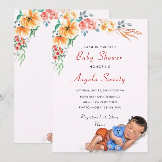 デザイン自分のかわいい赤ちゃんシャワー招待状 (正面/裏面)