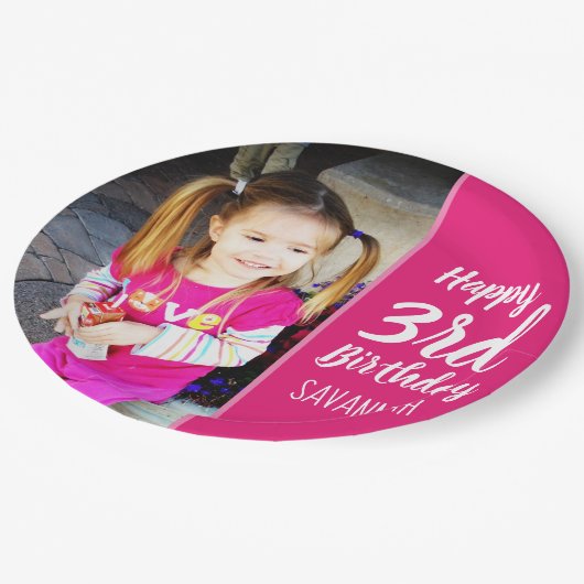 デザイン自分のカスタム写真の誕生日パーティープレート ペーパープレート (アングル)
