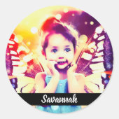 デザイン自分のカスタム名パーソナライズされた写真 ラウンドシール (正面)