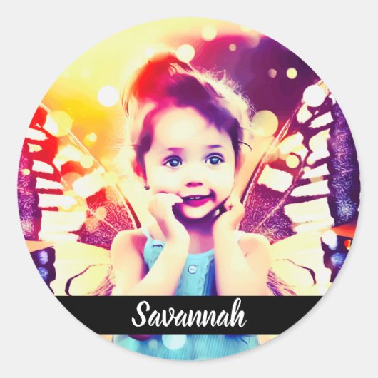 デザイン自分のカスタム名パーソナライズされた写真 ラウンドシール (正面)