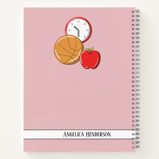 デザイン自分のカスタム学校のメモがピンクに並ぶ ノートブック (裏面)