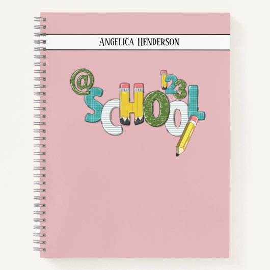 デザイン自分のカスタム学校のメモがピンクに並ぶ ノートブック (正面)