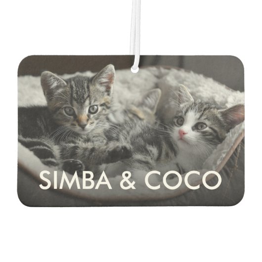 デザイン自分のペットの写真と名前パーソナライズされた カーエアーフレッシュナー (裏面)