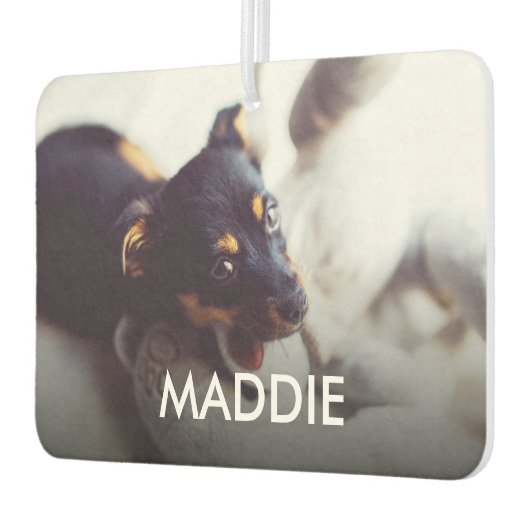 デザイン自分のペットの写真と名前パーソナライズされた カーエアーフレッシュナー (左)