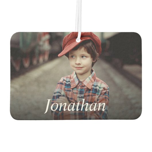 デザイン自分の子供の写真と名前パーソナライズされた カーエアーフレッシュナー (裏面)