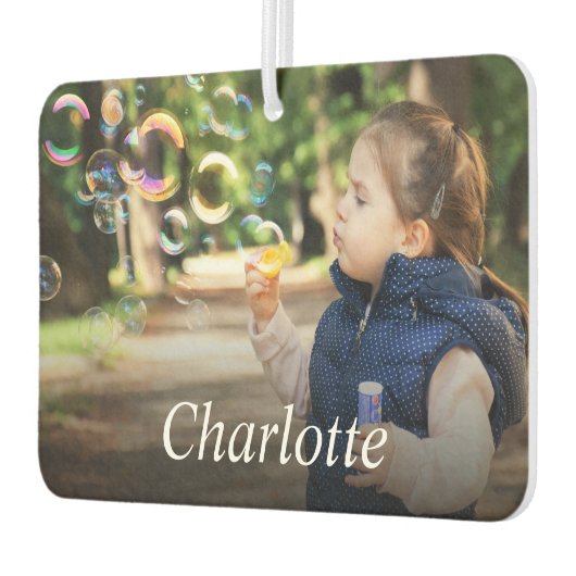 デザイン自分の子供の写真と名前パーソナライズされた カーエアーフレッシュナー (左)