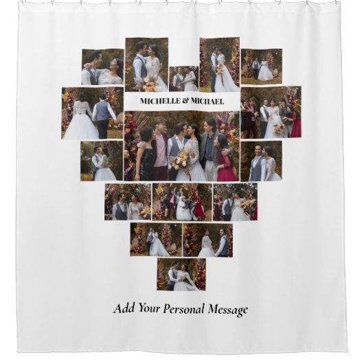 デザイン自分の愛のハートの形の写真コラージュ シャワーカーテン (正面)