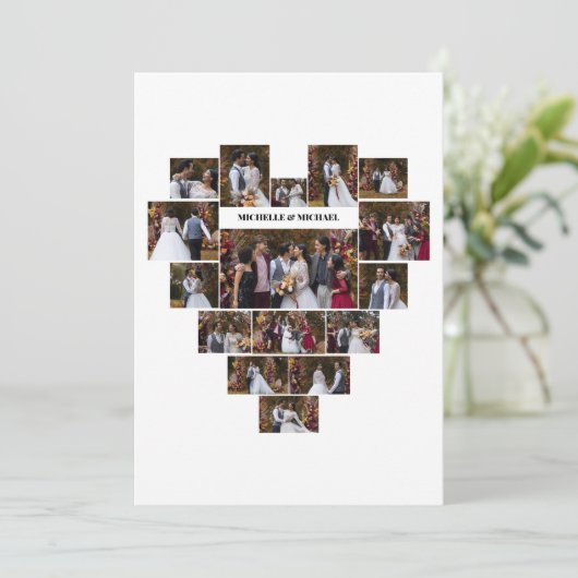 デザイン自分の愛のハートの形の写真コラージュ シーズンカード (スタンド正面)