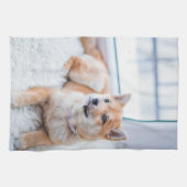 デザイン自分の犬の子犬の写真 キッチンタオル (横)