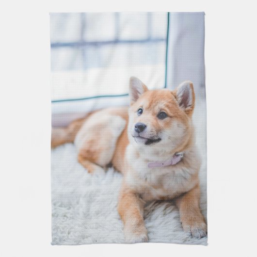 デザイン自分の犬の子犬の写真 キッチンタオル (縦)