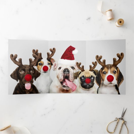 デザイン自分の3枚の写真パーソナライズされた 三つ折りクリスマスカード (内部)