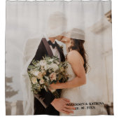 デザイン自分結婚の写真名前をカスタムする シャワーカーテン (正面)