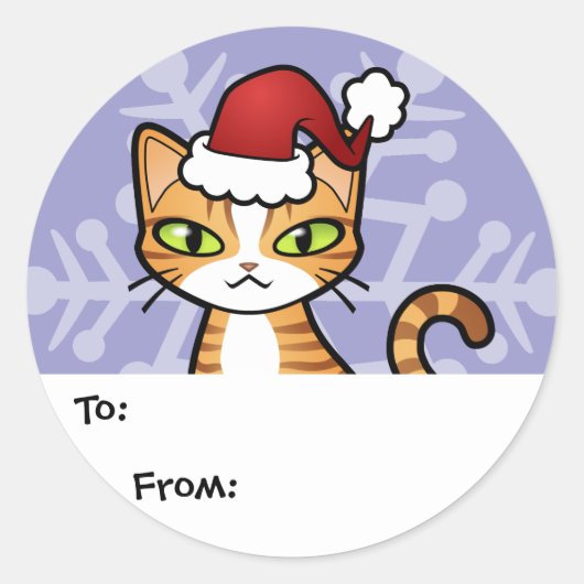 デザイン自身の漫画の猫（クリスマス） ラウンドシール (正面)