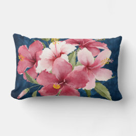 デザイン芸術的深いブルーと水色の花 ランバークッション