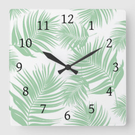 デザイン165グリーンパーム葉 スクエア壁時計