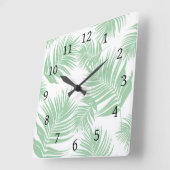 デザイン165グリーンパーム葉 スクエア壁時計 (傾斜)